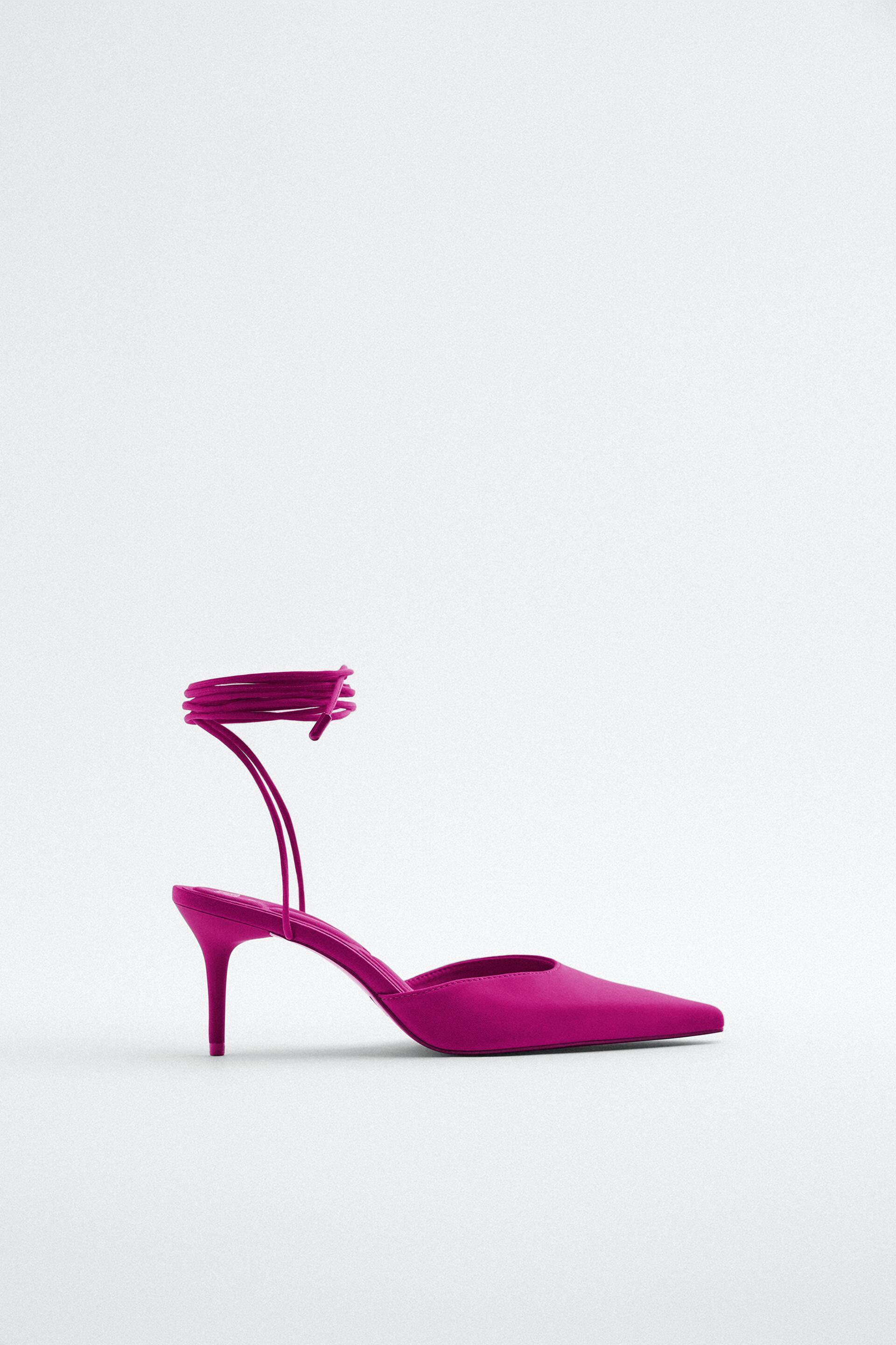 LACE UP FABRIC HEELS Fuchsia ZARA United States